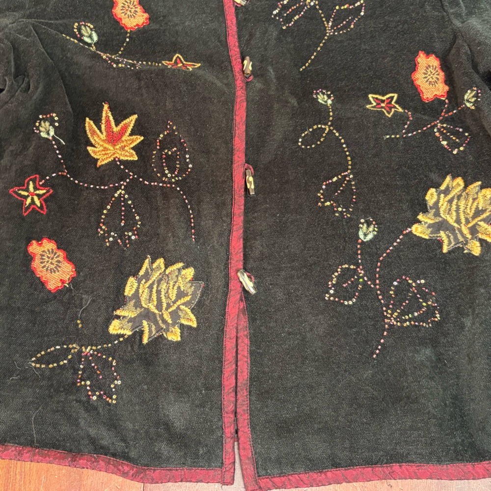 Vintage White Stag Women's Jacket Cardigan Womens XL Black Velvet Embroidered - Picture 14 of 16